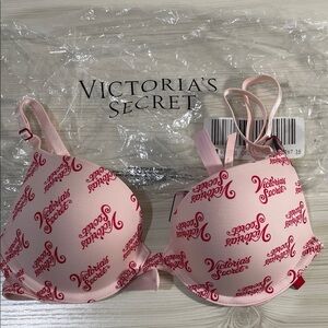 Victoria's Secret Logo Print Bra in Pink and Red